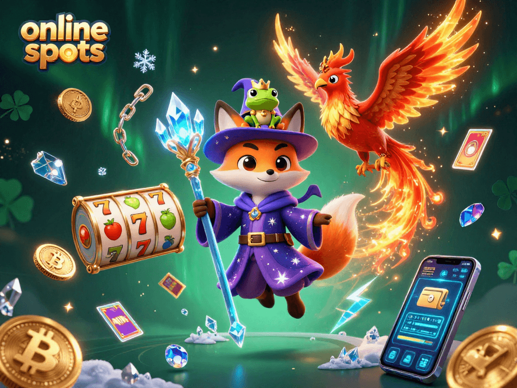 Engage with thrilling online slots in a mystical 3D illustration featuring unique characters and vivid game elements.