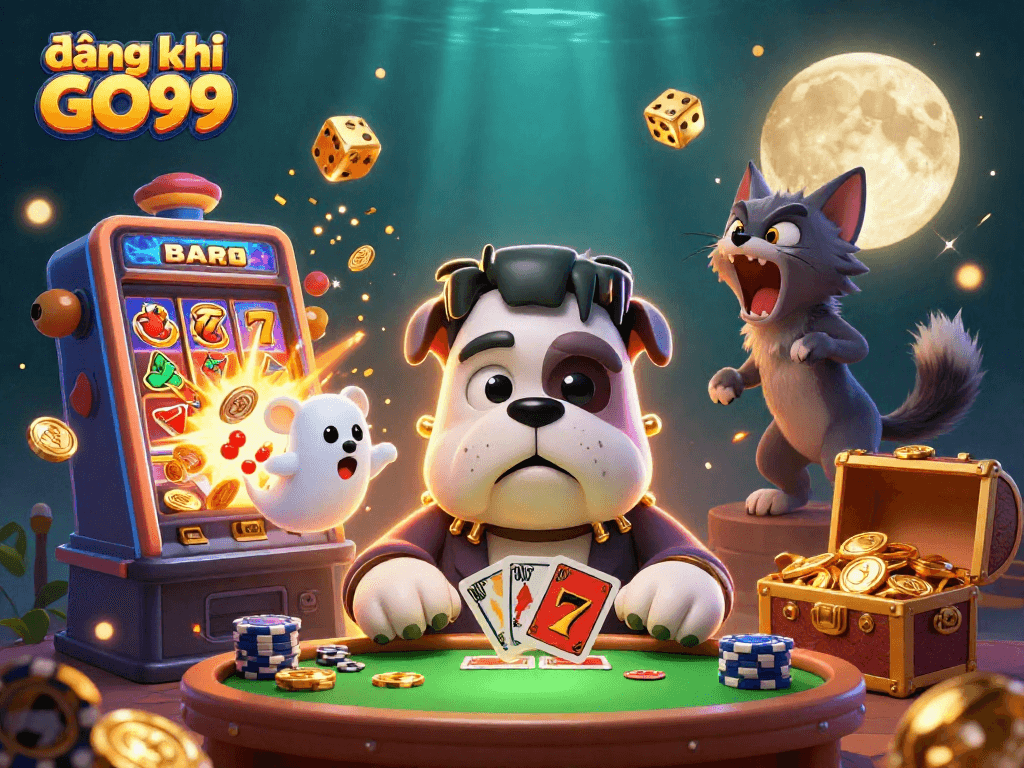 Engage in thrilling gameplay with đăng ký GO99: a vibrant 3D cartoon casino scene featuring magical characters and exciting slots.
