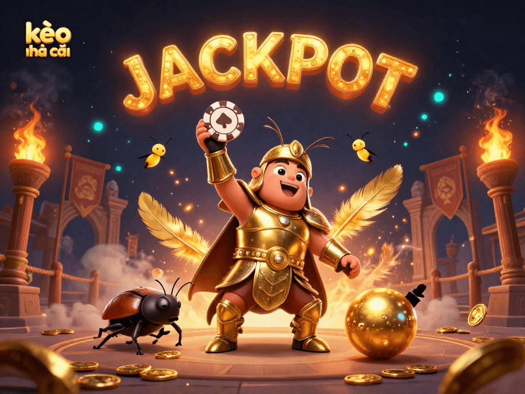 Experience the thrill of kèo nhà cái with a powerful beetle champion in a vibrant casino scene.