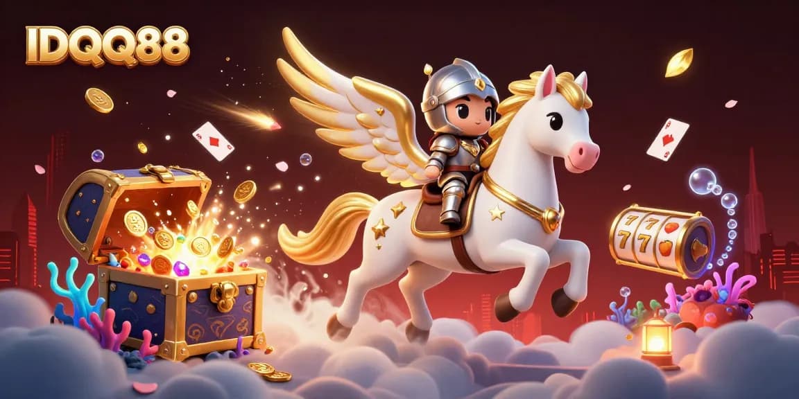 Watch IDQQ88 unlock treasure-filled slots with a celestial knight on a magical horse.