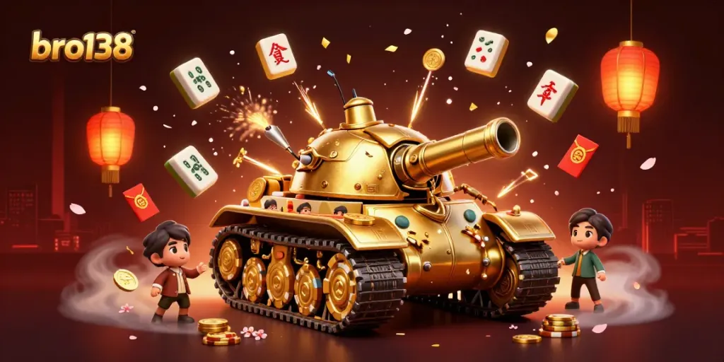 Experience exciting gameplay at bro138 with a unique casino-themed beetle tank illustration filled with vibrant gaming elements.