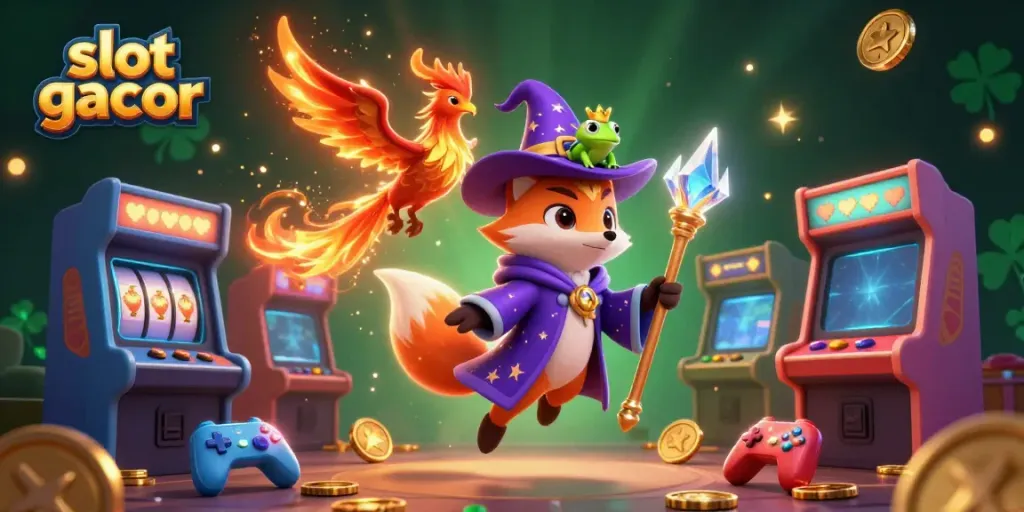 Engage in exciting slot gacor gaming with vibrant characters, colorful machines, and shiny coins!