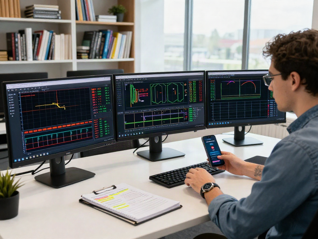 Focused analysis of 먹튀검증 data in a modern gambling office setting, showcasing risk assessment and verification strategies.
