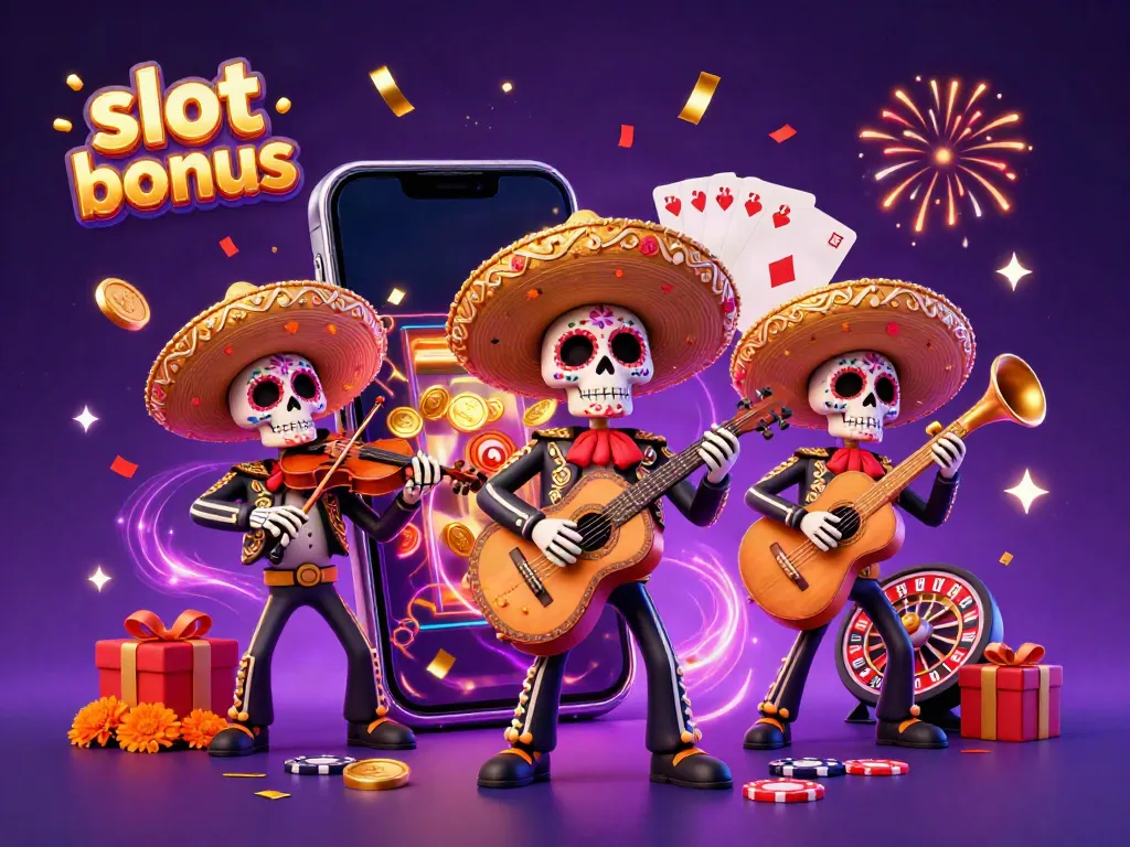 Engage with the vibrant slot bonus scene featuring a mariachi band amidst casino elements.