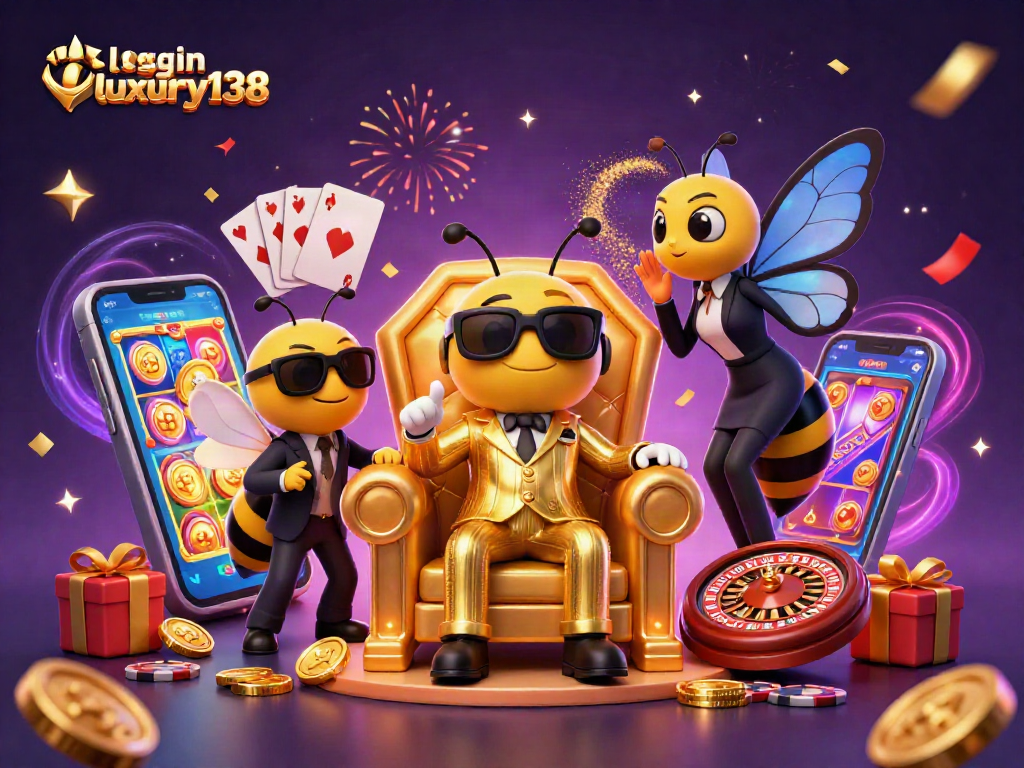 Mainkan slot dengan login luxury138, bos judi bumblebee dikelilingi elemen kasino yang meriah.