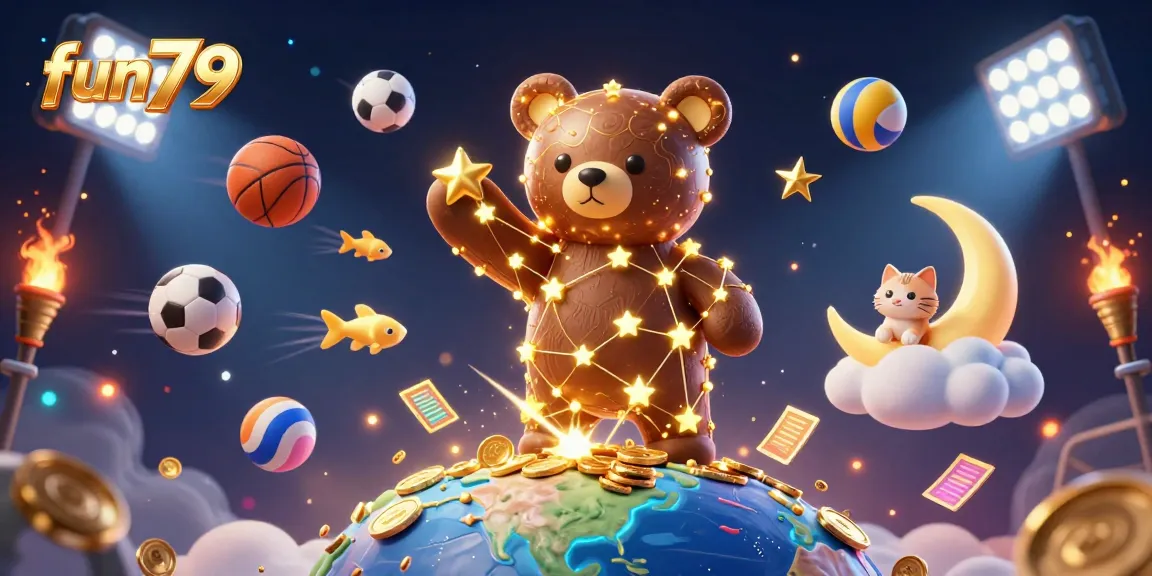 Experience fun79's exciting online casino world with golden treasures and animated characters.