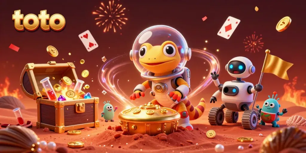 Experience immersive gameplay with toto at our vibrant 3D casino on Mars, filled with gold!