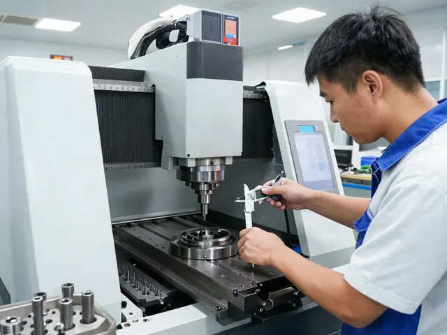 CNC machining parts being inspected for precision in a professional workshop.