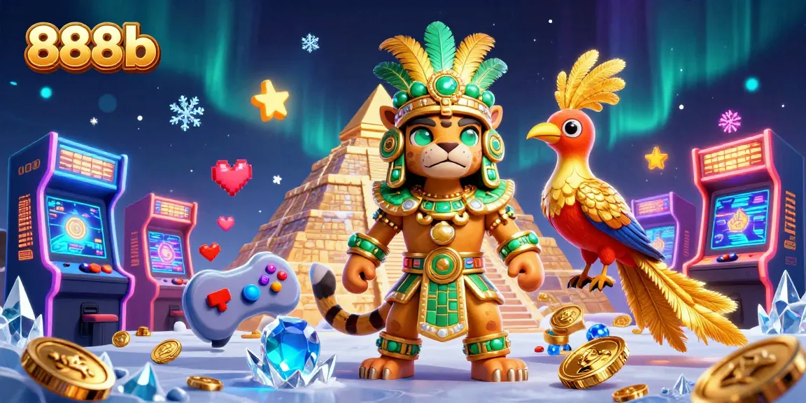 Experience the thrill of 888b casino with dynamic gaming elements in a rich 3D digital illustration.
