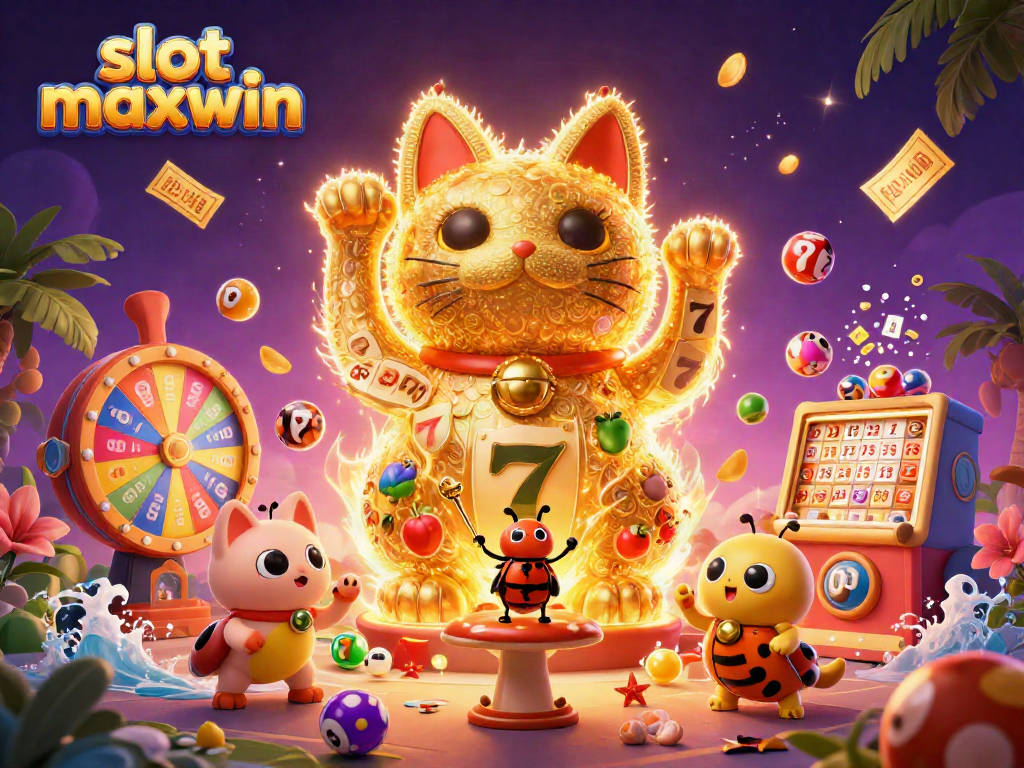 Experience slot maxwin's thrilling action with a colorful display of vibrant casino elements and characters.