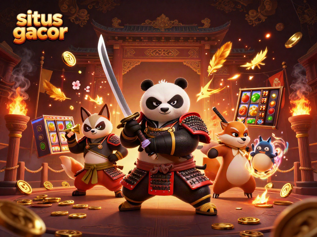 Menggambarkan samurai panda dan ninja rubah dalam aksi, situs slot gacor siap memberikan kemenangan besar.