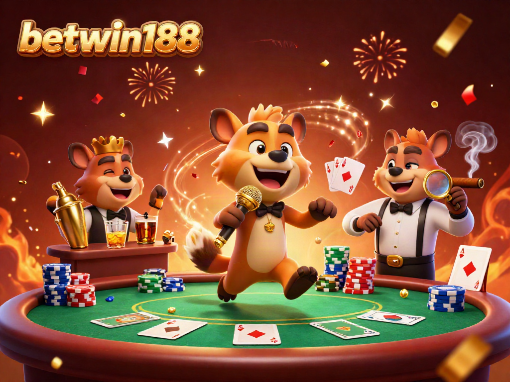 Experience the lively comedy casino scene of betwin188 with hyenas showcasing poker action.
