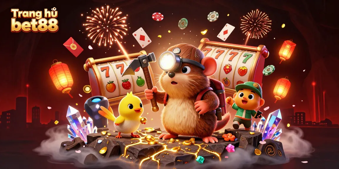Uncover winning strategies on Trang chủ bet88 with this colorful 3D illustration featuring a treasure hunter mole and dynamic casino elements.