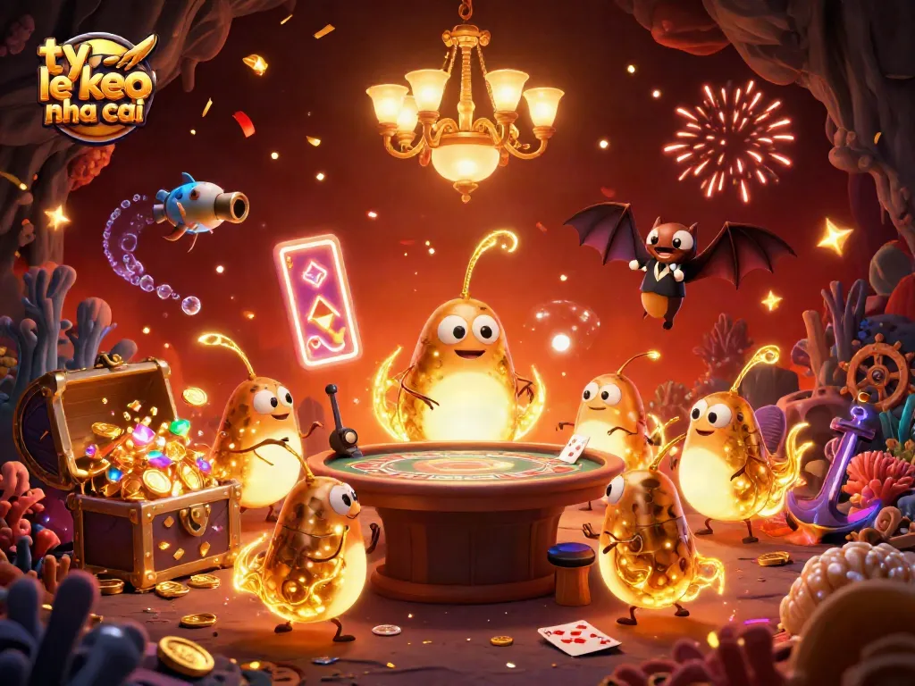 Catch exciting ty le keo nha cai action in a vibrant cave casino scene filled with animated glowworms.