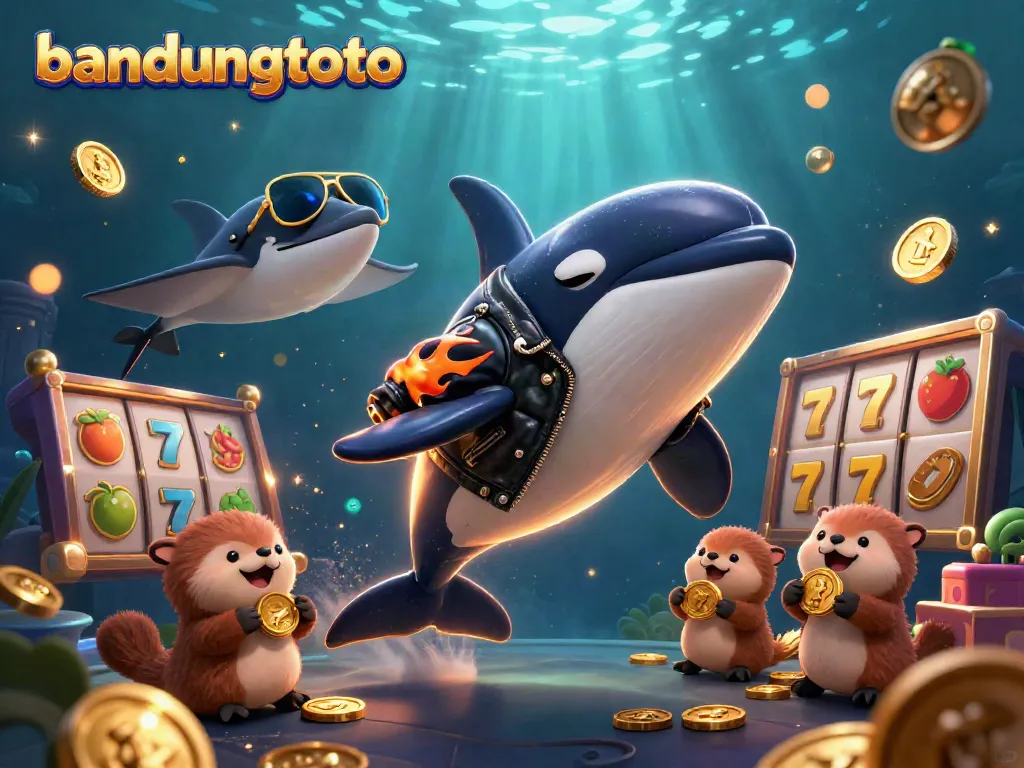 Join the excitement with bandungtoto, featuring animated sea creatures and vibrant casino game elements.