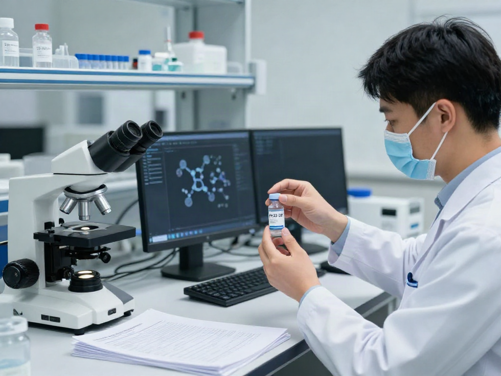 Buy PE 22 28 peptide in a professional lab setting with a researcher.