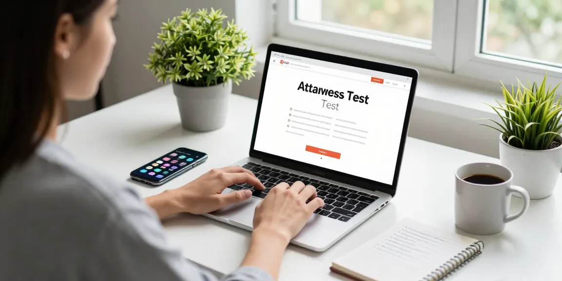 Individual testing attractiveness online with a beauty assessment interface in a modern workspace.