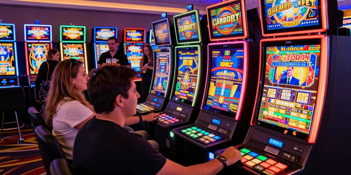 Pengunjung merayakan kemenangan di mesin slot777 di kasino yang meriah.