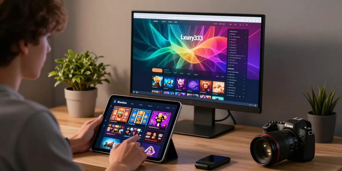 Luxury333 user exploring online games in a modern workspace setting.