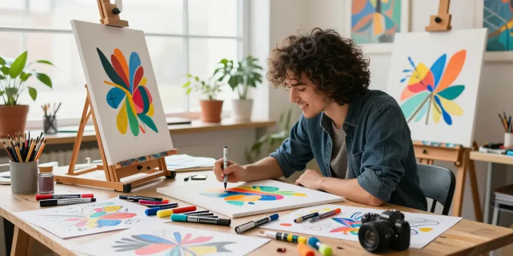 Marker pen supplier showcasing high-quality pens in an art studio environment.