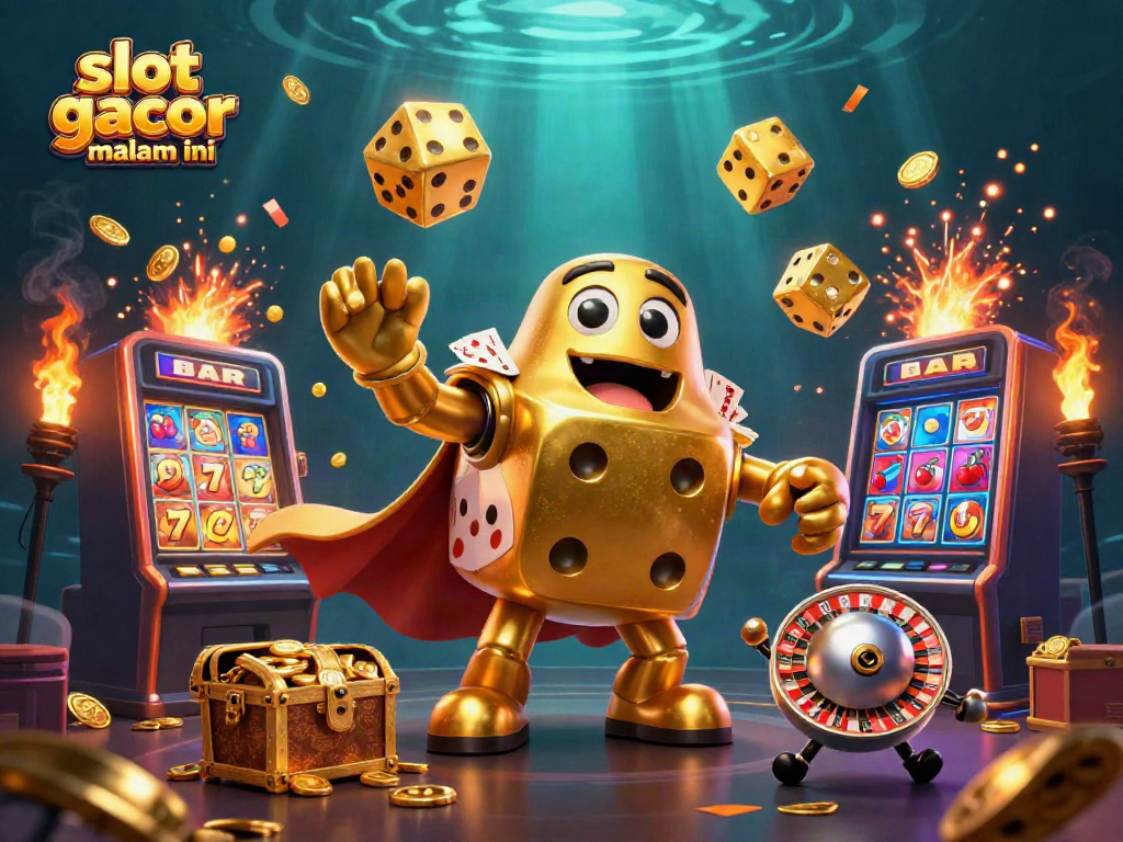 Engage with exciting slot gacor malam ini as golden dice and slot machines create a vibrant casino atmosphere.