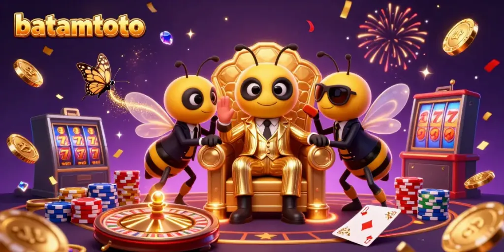 Experience the thrill of batamtoto with cartoon characters enjoying a vibrant casino atmosphere filled with gold coins and high-stakes gaming.