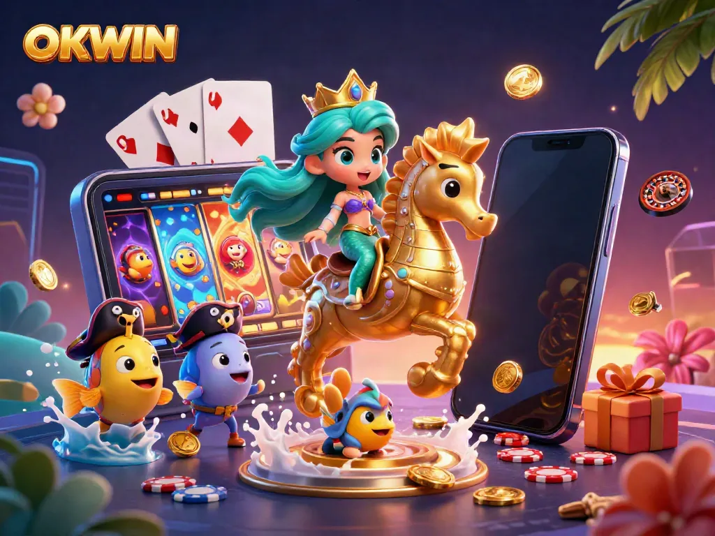 Win big with OKWIN's immersive casino experience featuring vibrant games and characters.