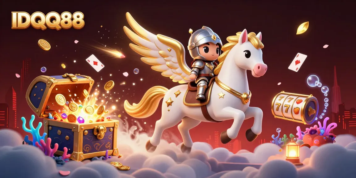 Watch IDQQ88 unlock treasure-filled slots with a celestial knight on a magical horse.