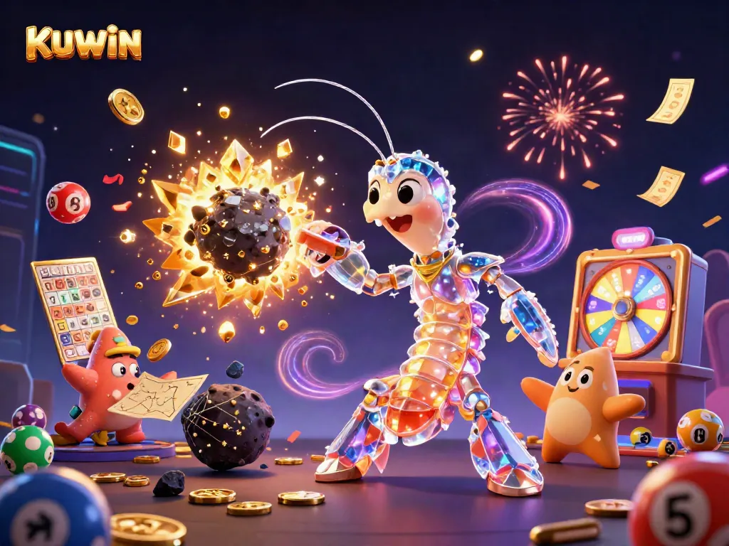 KUWIN offers thrilling winning opportunities with a galactic samurai mantis shrimp amidst a vibrant casino scene.