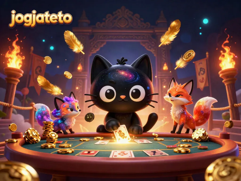 Engage with jogjatoto's cosmic casino magic, featuring vibrant characters and golden chips.