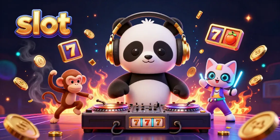 Experience vibrant casino fun with slot-themed DJ panda, breakdancing monkey, and rave kitten.