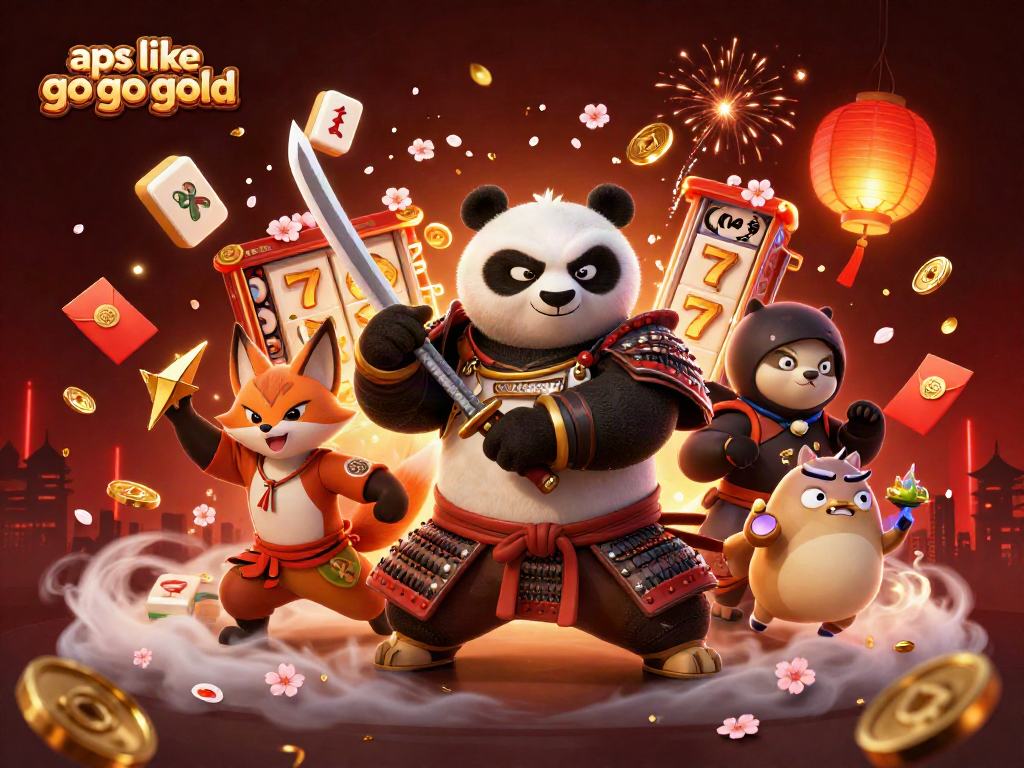 Experience thrilling moments with apps like go go gold featuring samurai panda and ninja fox in a vibrant casino scene.