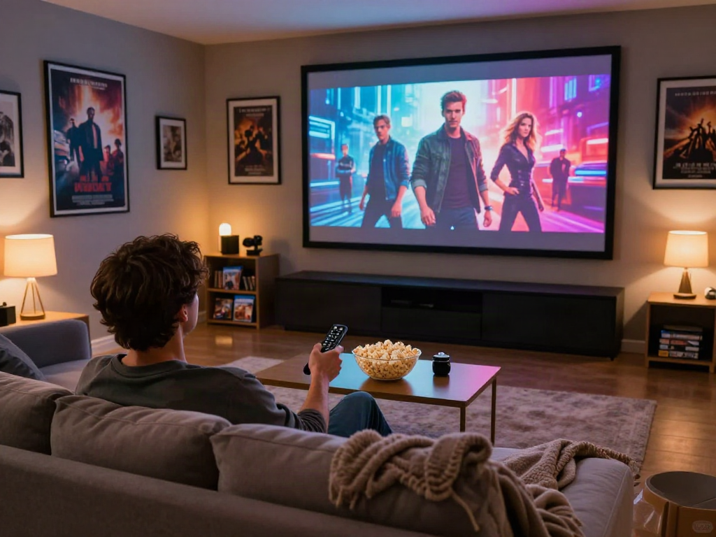 Enjoying filmyzilla download with a cozy theater setup and vibrant movie visuals.