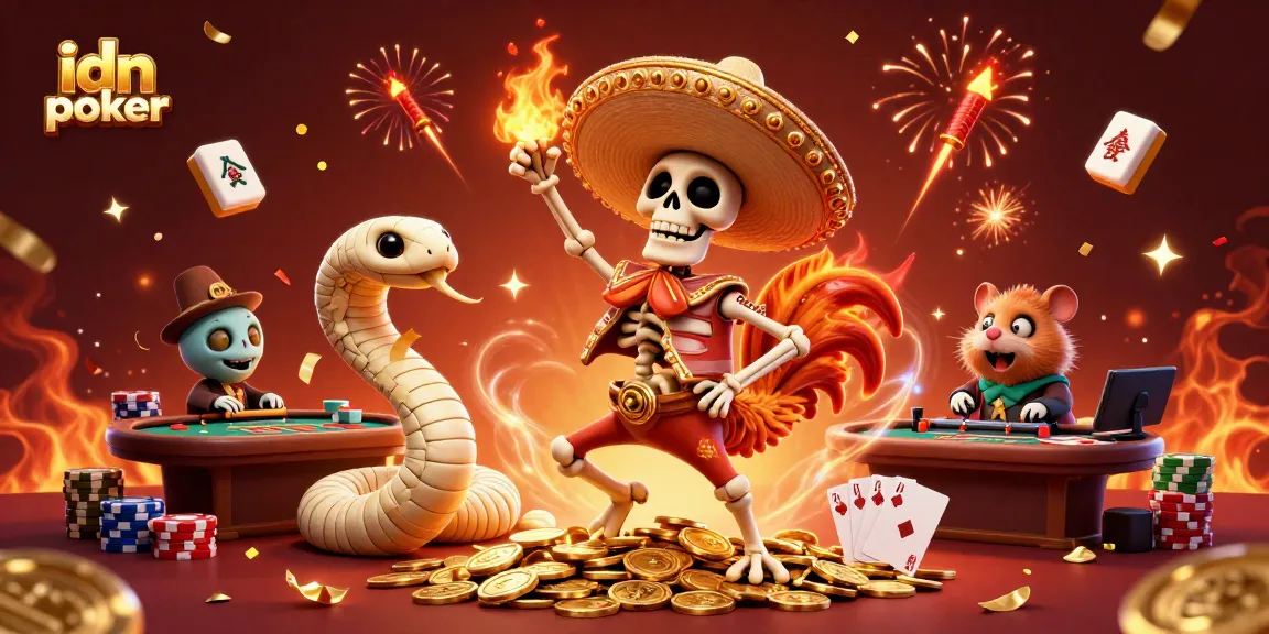 Engage with idn poker as a joyful skeleton mariachi wins among golden coins and festive decorations.