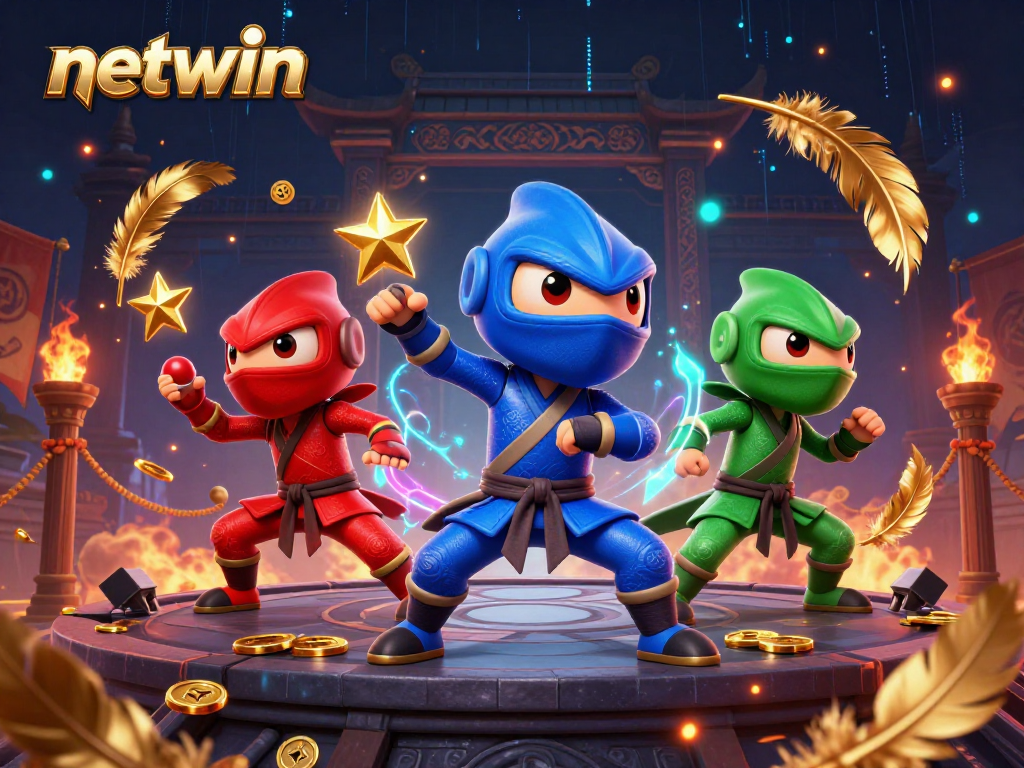 Experience thrilling action at netwin with a team of agile chameleon ninjas in a vibrant casino setting.
