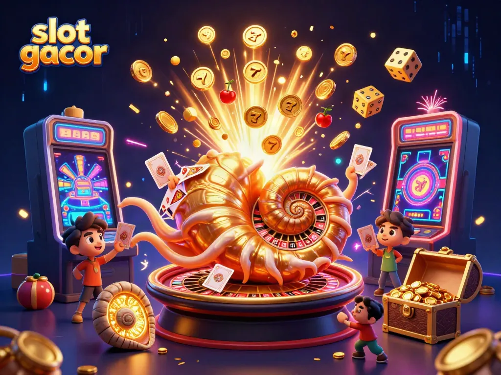 Experience the thrill of slot gacor with this vibrant 3D casino illustration featuring jackpot elements.