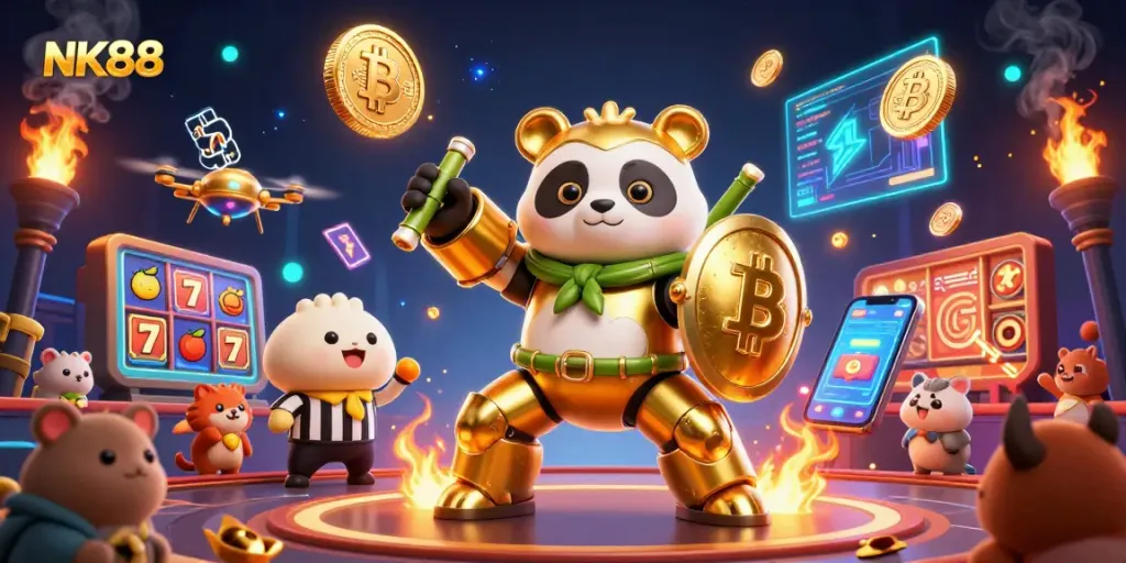 Engage with NK88's exciting casino games, featuring immersive 3D characters and vibrant gaming elements.