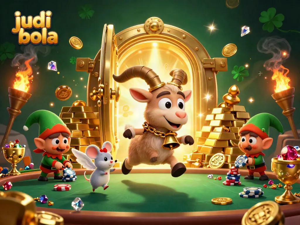 Engage in judi bola excitement with a chaotic casino scene featuring a Krampus goat and mischievous gremlins.