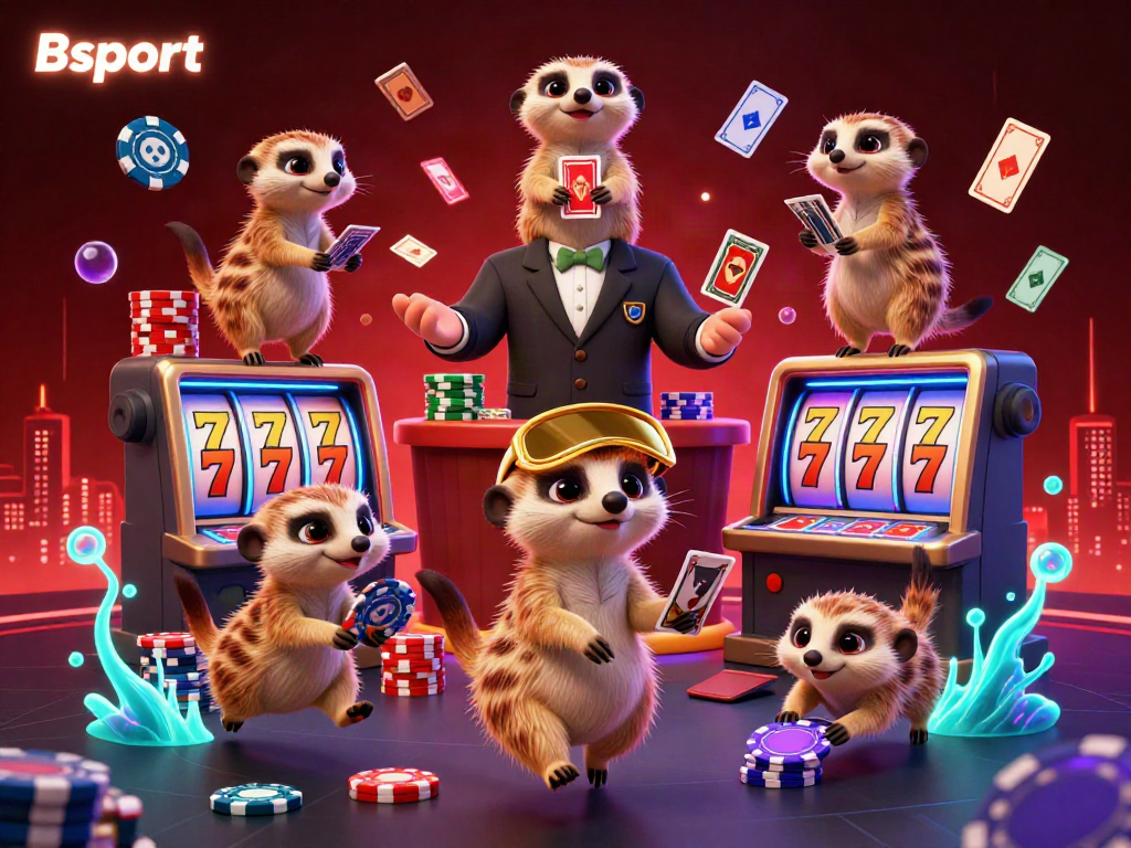 Experience the vibrant energy of Bsport's casino with lively meerkats entertaining and engaging players.