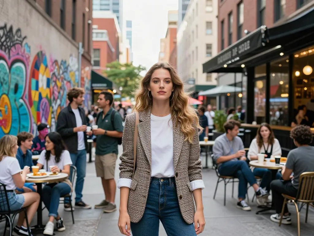 Chloe Sunderland confidently interacting in an urban street, showcasing modern lifestyle and social dynamics.