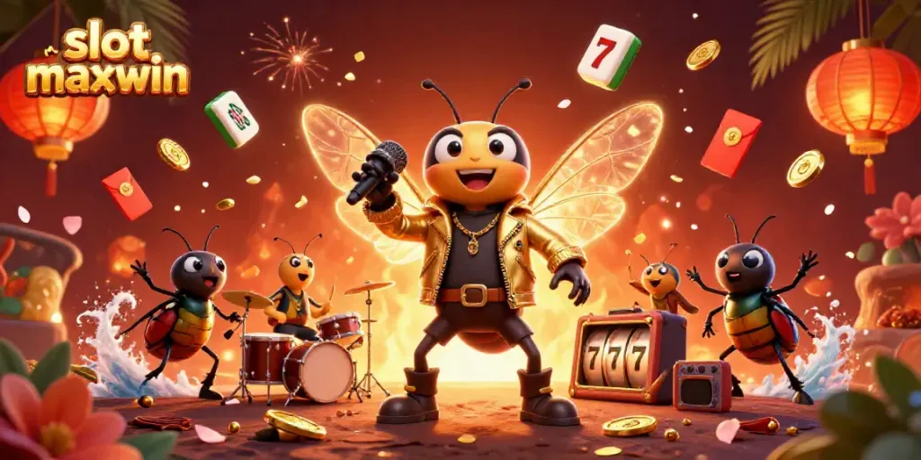 Experience the thrill of slot maxwin with vibrant characters and dynamic game elements in this 3D illustration.