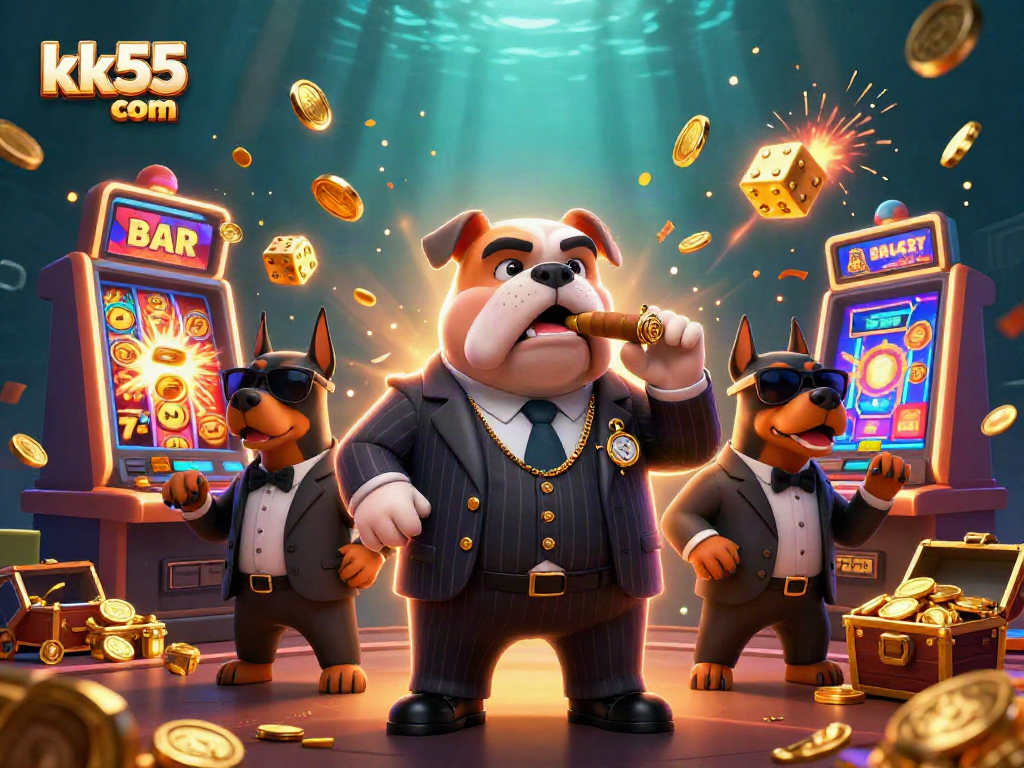 Experience thrilling jackpots with kk55 com's lively 3D casino illustration showcasing dynamic game elements.