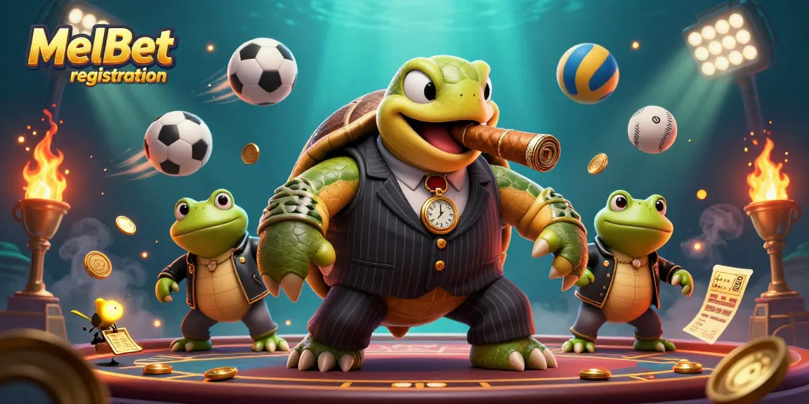 Learn MelBet registration effortlessly with this vibrant animated scene featuring sports elements.
