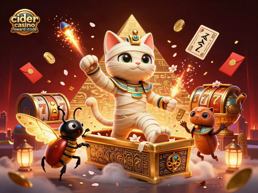 Win with the cider casino reward code while enjoying a vibrant 3D casino adventure illustration.