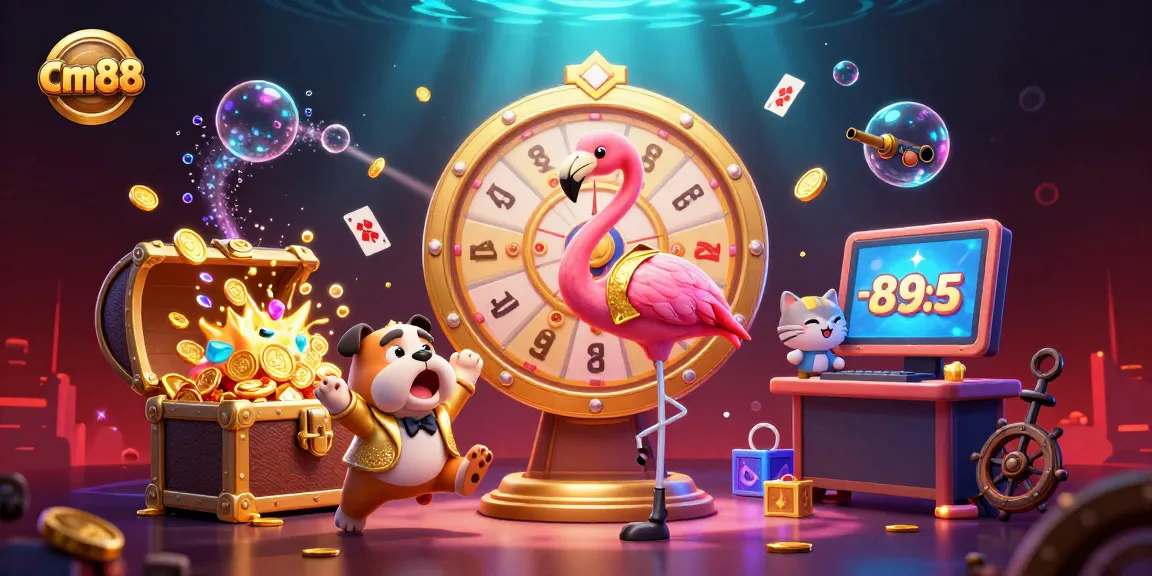 Spin to win at cm88 with excited players and vibrant casino elements in a dynamic 3D scene.
