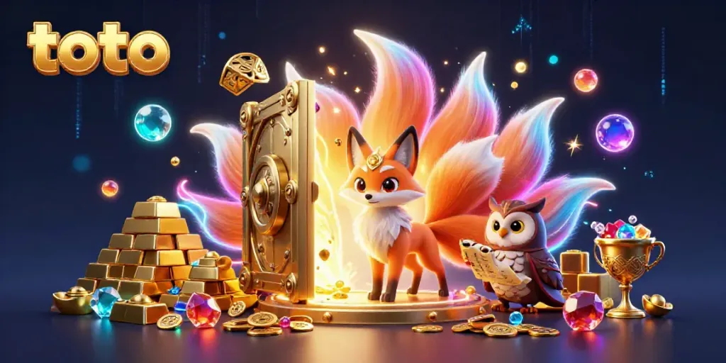 Experience thrilling action with toto in a rich 3D cartoon casino scene filled with treasures and glowing spirits.