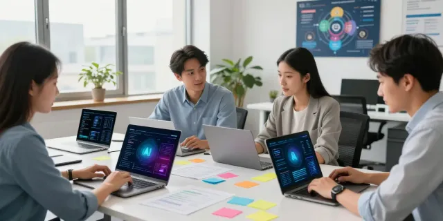 Team collaboration showcasing insurtech funding news today with high-tech visuals and modern workspace.
