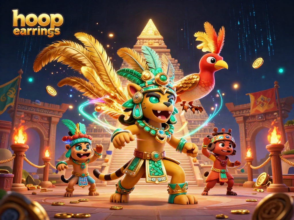 Engage with hoop earrings showcased in a vibrant casino-themed scene filled with gold and dynamic energy.