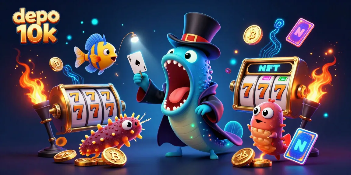 Experience thrilling casino action with depo 10k in this vibrant underwater magic show illustration.