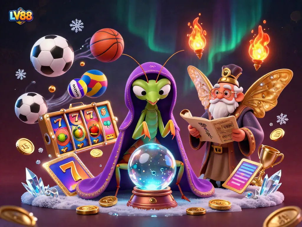 Experience the exciting world of LV88 with our vibrant, detailed casino illustration featuring unique characters and dynamic gaming elements.
